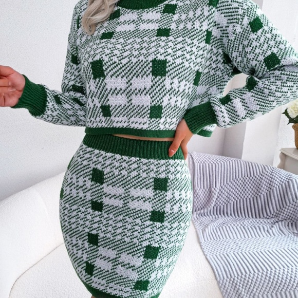 Ladies Elegant Plaid Top & Skirt Sweater Set main image 0